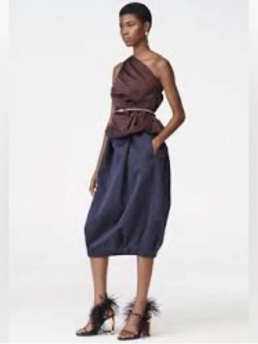 Zara Collection 14 A/W 2023 Taffeta Women's Navy Blue Balloon Midi Skirt, L - Picture 2 of 16